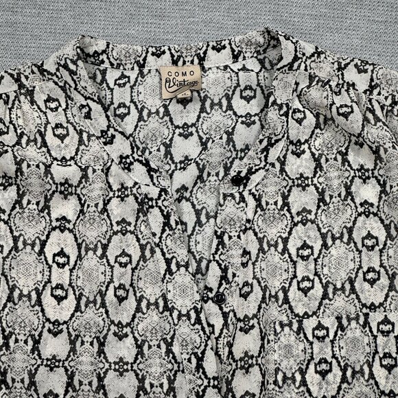 Como Vintage Womens Snake Print Blouse 2X Black Gray Long Sleeve Semi-Sheer - Picture 8 of 15